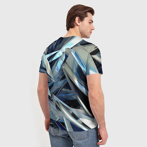 Мужская футболка Абстрактные осколки голубого цвета / 3D-принт – фото 4