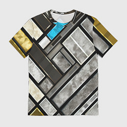Мужская футболка Серые квадраты с голубой вставкой