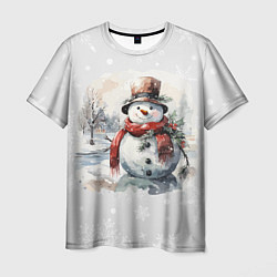 Мужская футболка Снеговик во дворе