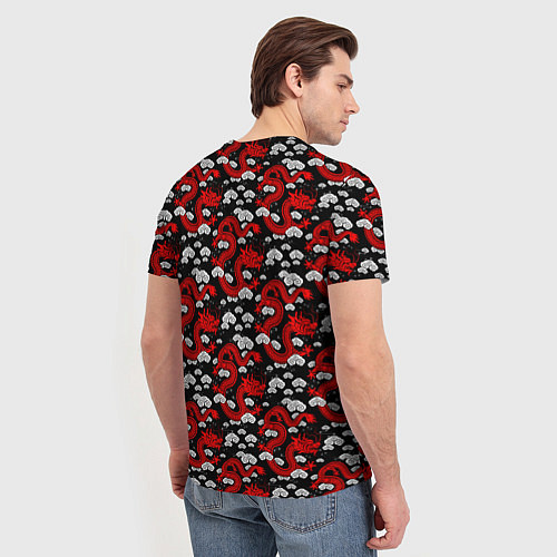 Мужская футболка Красный дракон на черном фоне / 3D-принт – фото 4