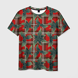 Мужская футболка Листья остролиста на красной шотландке