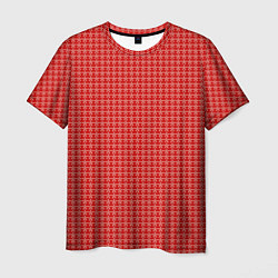 Мужская футболка Мелкие снежинки паттерн красный