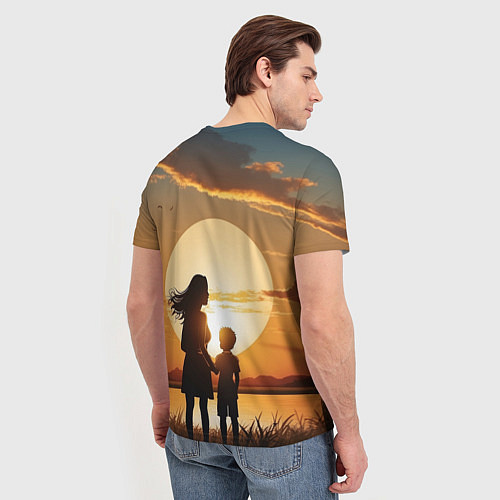 Мужская футболка Мать и дитя на закате / 3D-принт – фото 4