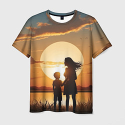 Мужская футболка Мать и дитя на закате