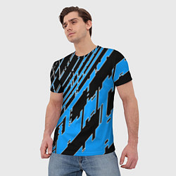 Футболка мужская Синие линии на чёрном фоне, цвет: 3D-принт — фото 2