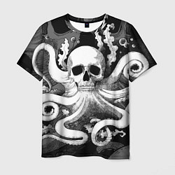 Мужская футболка Череп осьминог с водорослями и пузырями