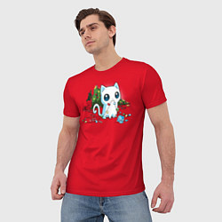 Футболка мужская Озорной новогодний котик, цвет: 3D-принт — фото 2