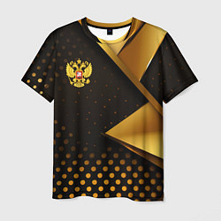 Мужская футболка Герб России на золотистой абстракции