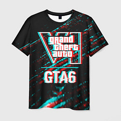 Мужская футболка GTA6 в стиле glitch и баги графики на темном фоне