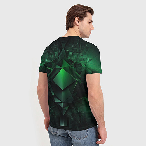 Мужская футболка Зеленая и черная абстракция геометрическая / 3D-принт – фото 4