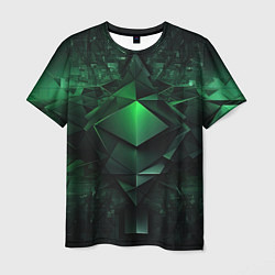 Мужская футболка Зеленая и черная абстракция геометрическая