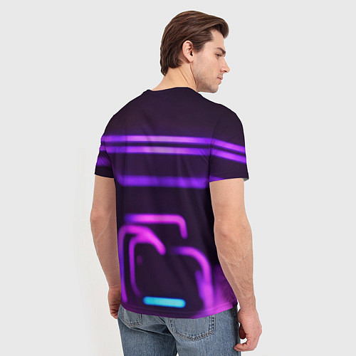Мужская футболка Неоновый футуристичный гонщик / 3D-принт – фото 4
