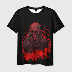 Мужская футболка Красный скелет на чёрном фоне