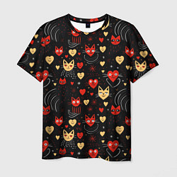 Мужская футболка Паттерн с сердечками и котами валентинка