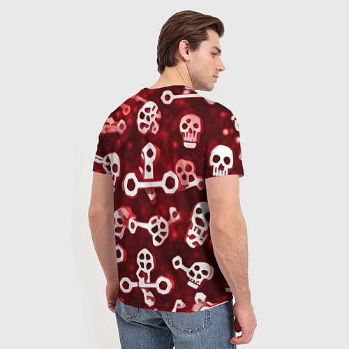 Мужская футболка Белые черепки и кости на красном фоне / 3D-принт – фото 4