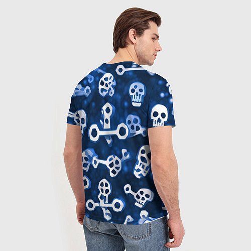 Мужская футболка Белые черепки и кости на синем / 3D-принт – фото 4