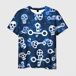 Мужская футболка Белые черепки и кости на синем