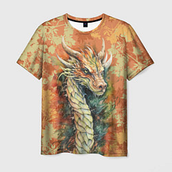 Мужская футболка Зеленый древесный дракон с листьями