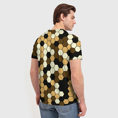Мужская футболка Камуфляж гексагон коричневый / 3D-принт – фото 4