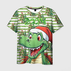 Мужская футболка Зеленый радостный дракон новогодний