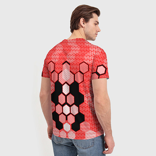 Мужская футболка Красная кибер броня hexagons / 3D-принт – фото 4
