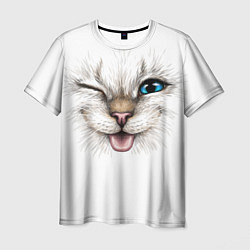 Мужская футболка Котёнок подмигивает и показывает язык