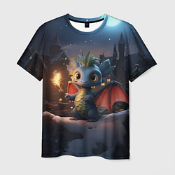 Мужская футболка Маленький дракон на фоне замка