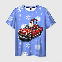 Мужская футболка Дед Мороз едет на машине