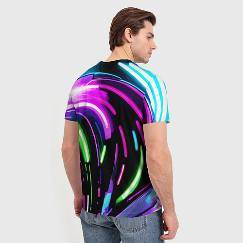 Мужская футболка Неоновая экспрессивная абстракция / 3D-принт – фото 4