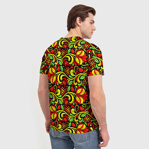 Мужская футболка Хохломская роспись красные цветы и ягоды / 3D-принт – фото 4