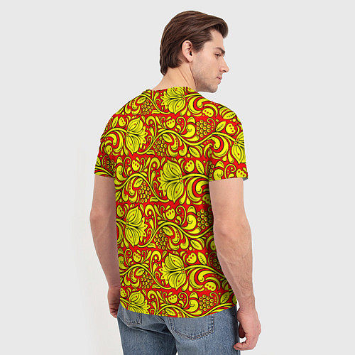 Мужская футболка Хохломская роспись золотистые цветы и ягоды на кра / 3D-принт – фото 4