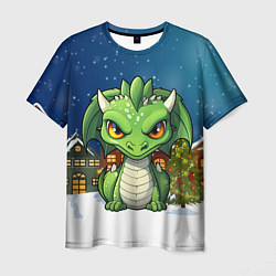 Мужская футболка Зеленый дракон на фоне города