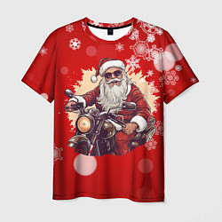 Мужская футболка Санта на мотоцикле