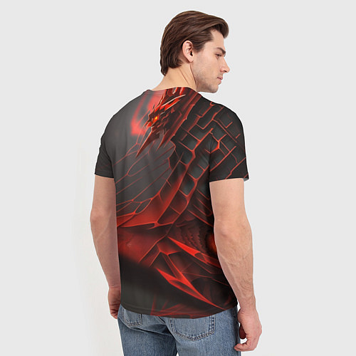 Мужская футболка Красная сеть на чёрном фоне / 3D-принт – фото 4