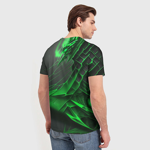Мужская футболка Зелёная сеть на чёрном фоне / 3D-принт – фото 4