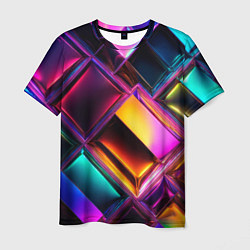 Мужская футболка Цветные стеклянные блоки - неоновый геометричный у