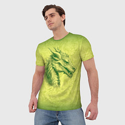 Футболка мужская Зеленый нарисованный дракон с открытой пастью, цвет: 3D-принт — фото 2
