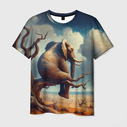 Мужская футболка Слон сидит на ветке дерева в пустыне