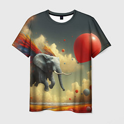 Мужская футболка Сюрреалистичный слон летит за шариком