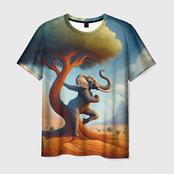 Мужская футболка Слон занимается йогой возле дерева