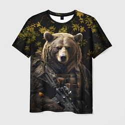 Мужская футболка Медведь солдат в ночном лесу