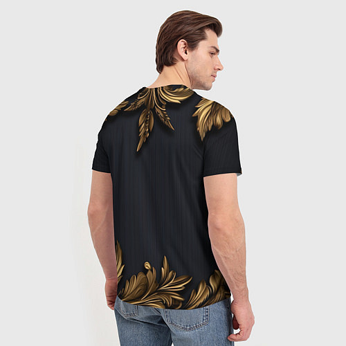 Мужская футболка Золотые объемные листья на черном / 3D-принт – фото 4