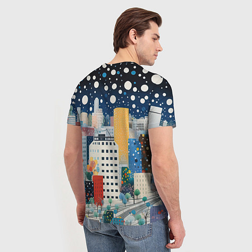 Мужская футболка Новогодний ночной город / 3D-принт – фото 4
