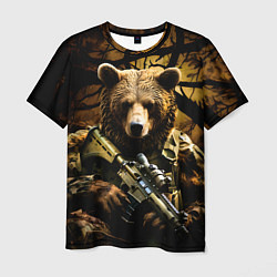 Мужская футболка Медведь солдат в дремучем лесу