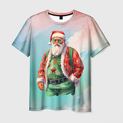 Мужская футболка Санта в стильном костюме