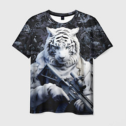 Мужская футболка Белый тигр солдат зима