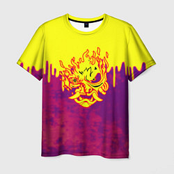 Мужская футболка Cyberpunk огненное лого самурая