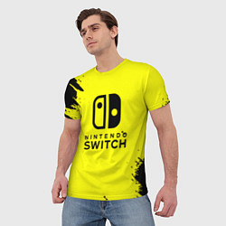 Футболка мужская Nintendo switch краски на жёлтом, цвет: 3D-принт — фото 2