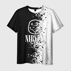 Мужская футболка Nirvana чернобелые краски рок