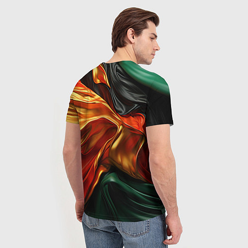 Мужская футболка Оранжевая и зеленый абстракция / 3D-принт – фото 4